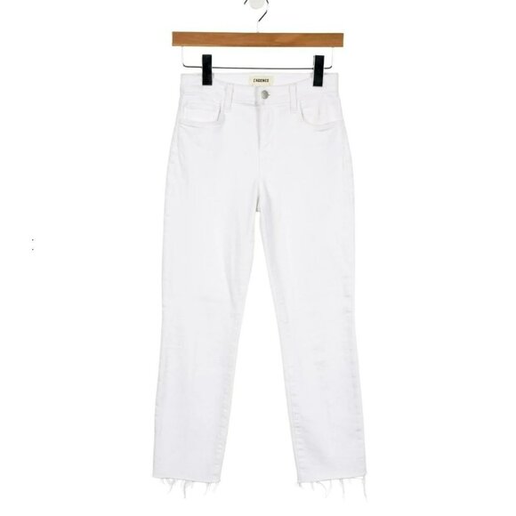 L’AGENCE Sada Jeans 23 | Cotton-Stretch | White | Mid-Rise Cropped Slim, Raw He - Picture 5 of 6